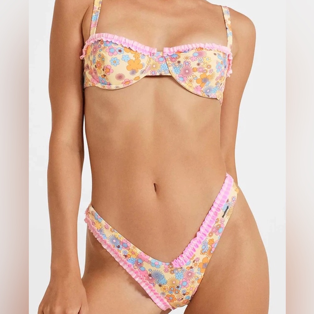 Blackbough Swim Floral Ruffle Balconette Bikini Set